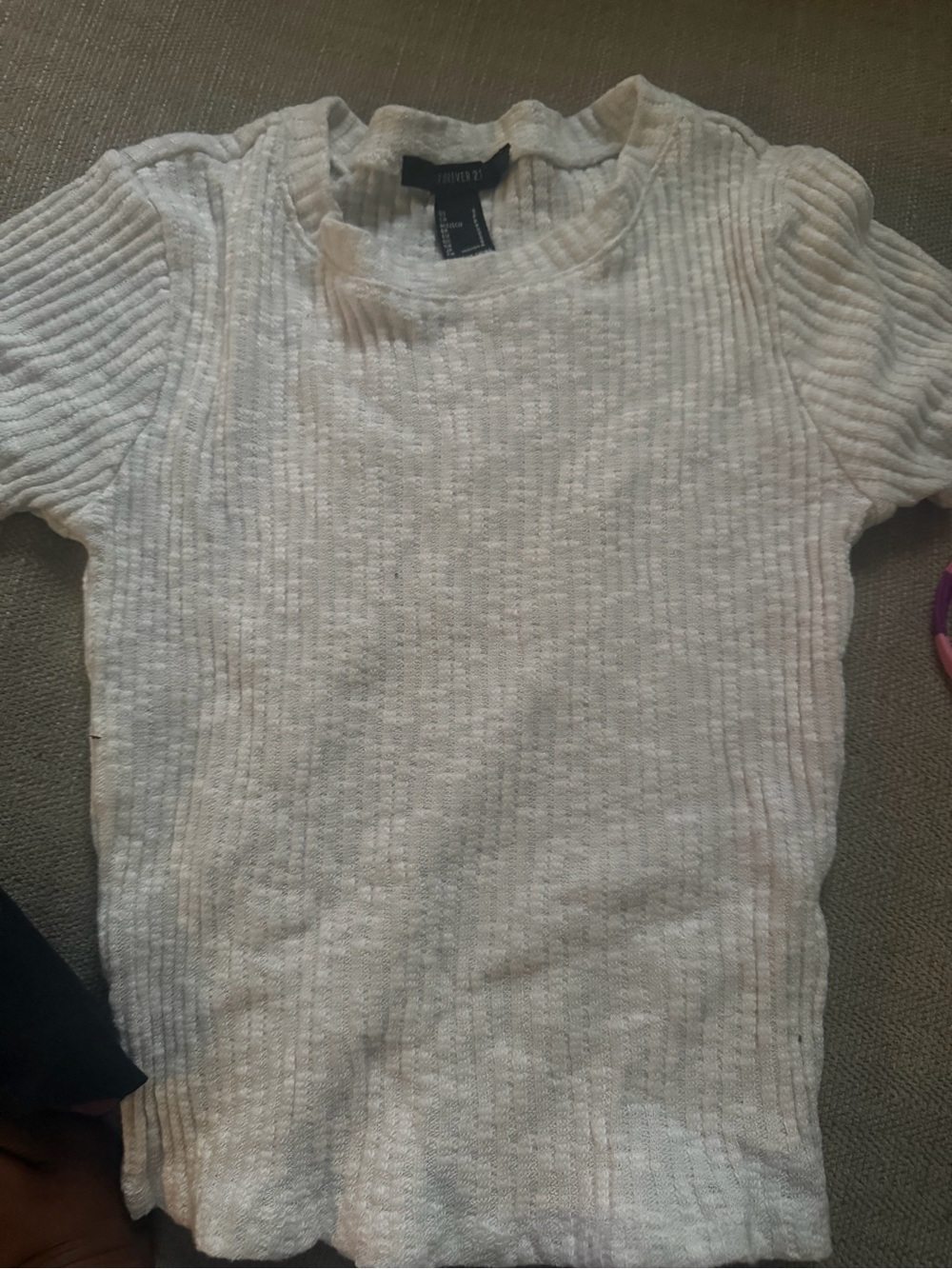 Forever 21 Cream Ribbed Short Sleeve Top